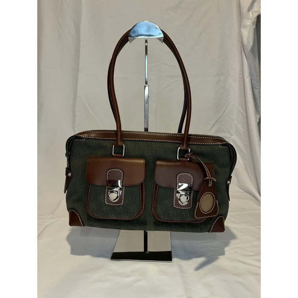 Dooney & Bourke Signature Double Pocket Satchel Bag NWT Green Wristlet Keychain - Picture 2 of 16